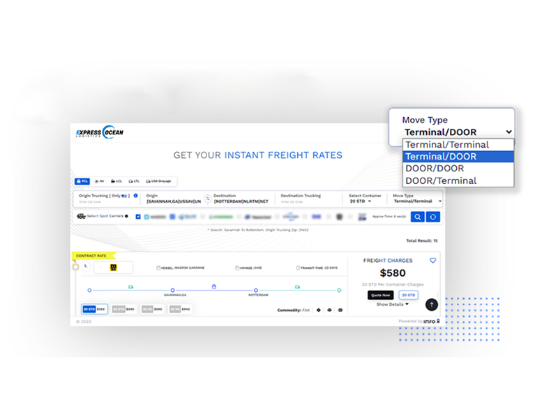 Instant rate calculation interface